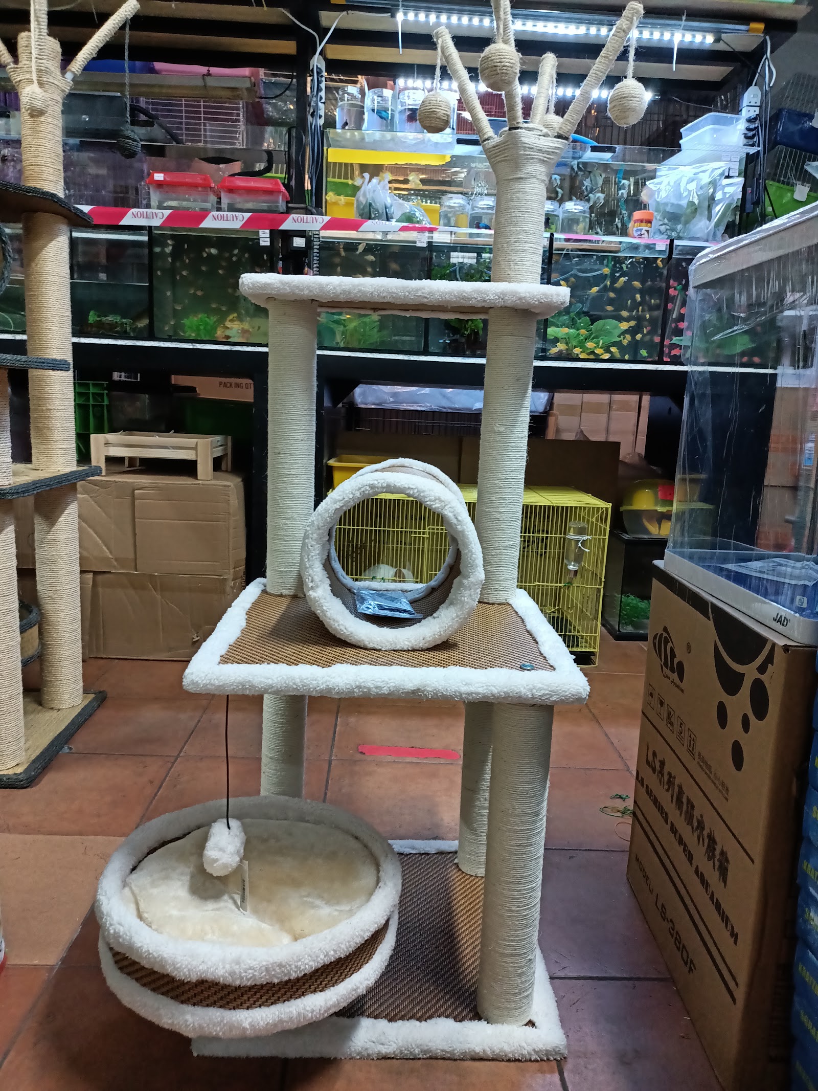 Multi-level cat tree with scratching posts and cozy perches